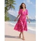 thumbnail image 5 of Vestido midi YESNO de verano con estampado floral con cuello en V y manga abullonada para mujer, 5 of 5
