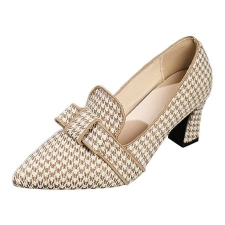 

Womens Heels Pointed Toe High Heel Houndstooth Square Heel Buckle Business Prom Wedding Summer Shoes