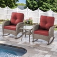 thumbnail image 2 of PARKWELL 3 Pieces Wicker Patio Set Outdoor Rocking Chair with Table,All-Weather Rattan Rocker Lounge Chair with Thick Red Cushions for Porch Balcony Backyard,Gray Wicker, 2 of 10