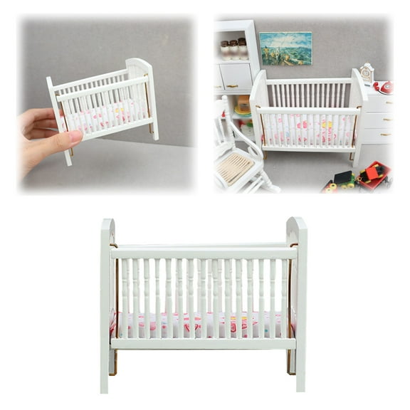 1:12 Scale Miniature Dollhouse Bed Birch Wood Furniture for Realistic Home Decor