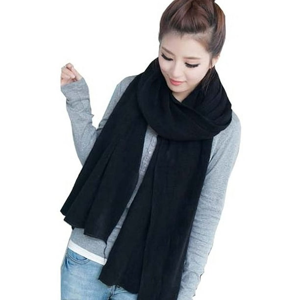 Wander Agio Women's Warm Long Scarves Winter Scarfs Pure Color Scarf Tassel  Black at  Women's Clothing store