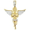 10K Yellow Gold Praying Angel Real Diamond Pendant Charm .33ct 1.5"