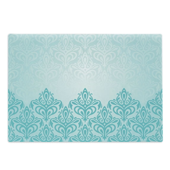 Turquoise Cutting Board, Retro Style Medieval European Victorian Gradient Royal Pale Patterns Art Print, Decorative Tempered Glass Cutting and Serving Board, Large Size, Blue, by Ambesonne
