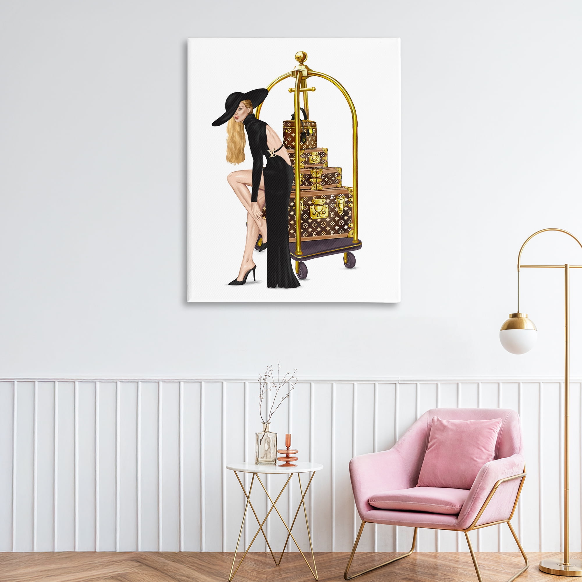 Fashionista with Hotel Luggage Canvas Wall Art, design by Ziwei Li