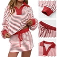 thumbnail image 2 of 2 Piece Skirt Sets Women Striped Baggy Lapel V Neck Sweatshirt Elastic Waist Lounge Sweatsuits Skirted Outfits (XL, Red), 2 of 8