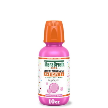 TheraBreath Kids Anticavity Fluoride Oral Rinse, Strengthens Teeth & Enamel, Alcohol Free & Dye Free, Certified Organic Bubblegum Blast Flavor, 10 fl oz