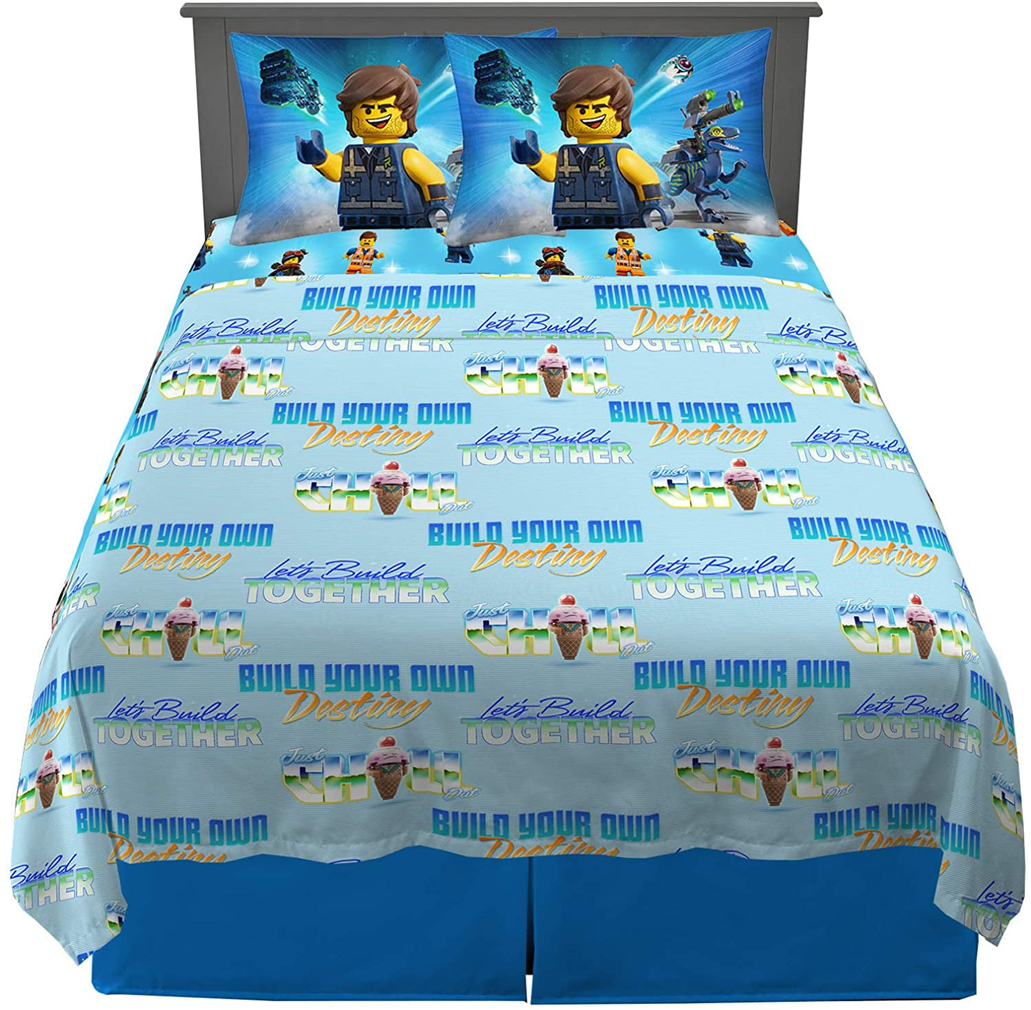 Lego Movie 2 Full Size Sheets 4 Piece Bedding Fitted Flat Pillowcases Blue Yello 