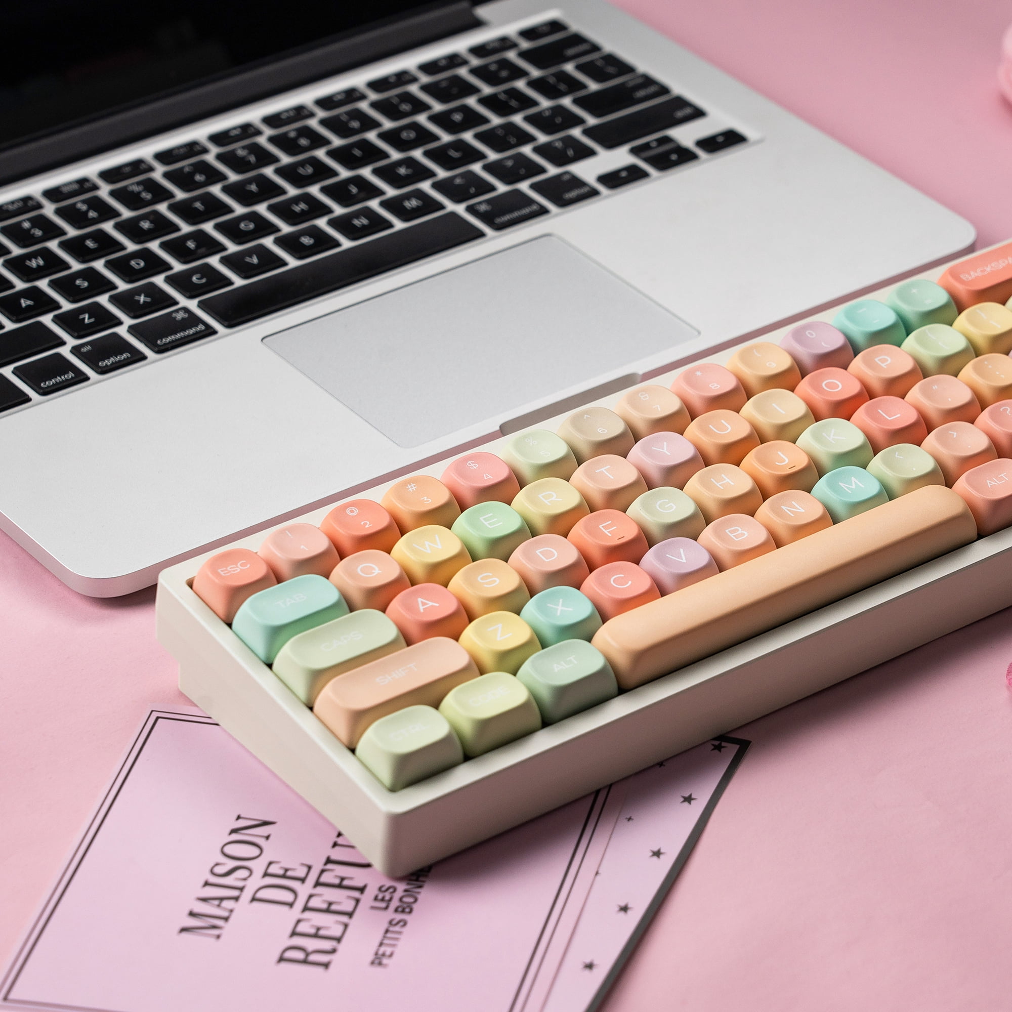 COSTOM MOA Profile Keycaps, 134 Keys PBT Keycap Dye-Sublimation Rainbow Candy Cute Keycaps, Round Colorful Custom Key Cap for 61/64/68/84/87/100/104/108 Cherry Gateron MX Mechanical Keyboards