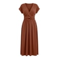 thumbnail image 4 of Ruimatai Women's V-Neck Twist Waist Short Sleeve A-Line Casual Midi Dresses for Women Work Office & Party Wear, 4 of 5
