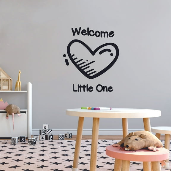 Welcome Little One Heart Newborn Baby Babies Quote Wall Sticker Art Decal for Girls Boys Room Bedroom Nursery Kindergarten House Fun Home Decor Stickers Wall Art Vinyl Decoration Size (10x8 inch)