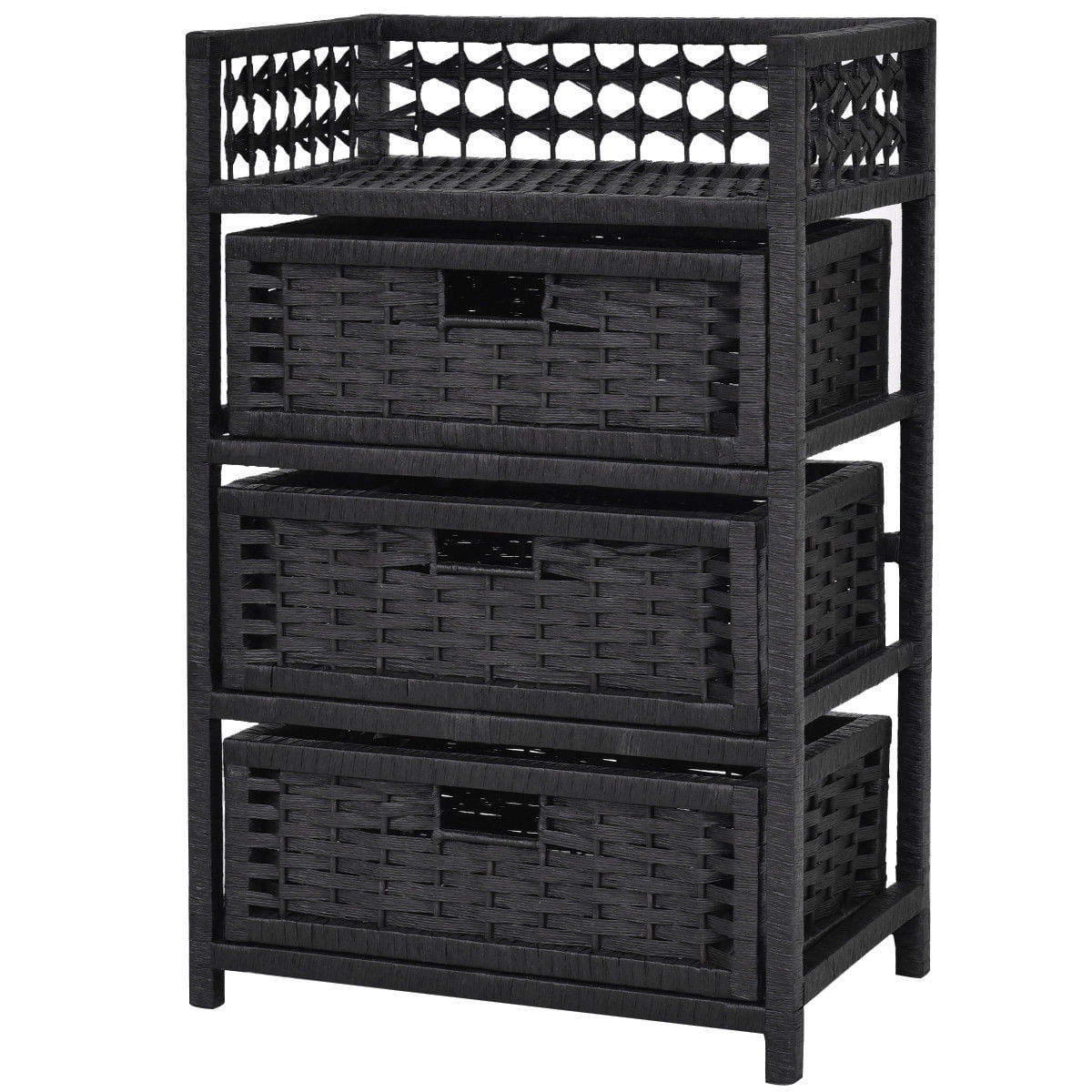 Gymax Storage Chest Tower Shelf 3 Drawer Wicker Baskets Storage Unit 