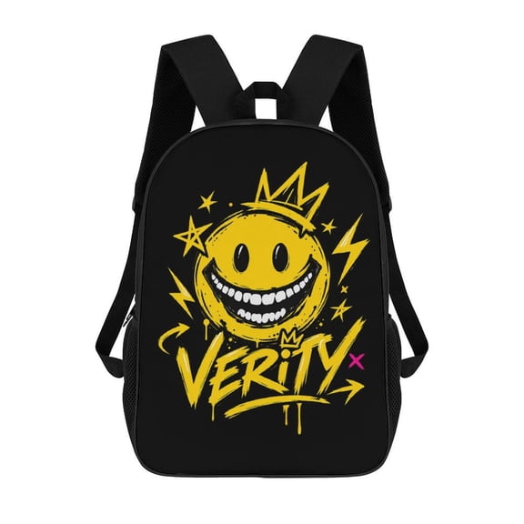 Verity Smiley Face Graphic Backpack, 17 Inch Large Capacity School Bag with Adjustable Straps, Laptop Travel Daypack for Teens and Students