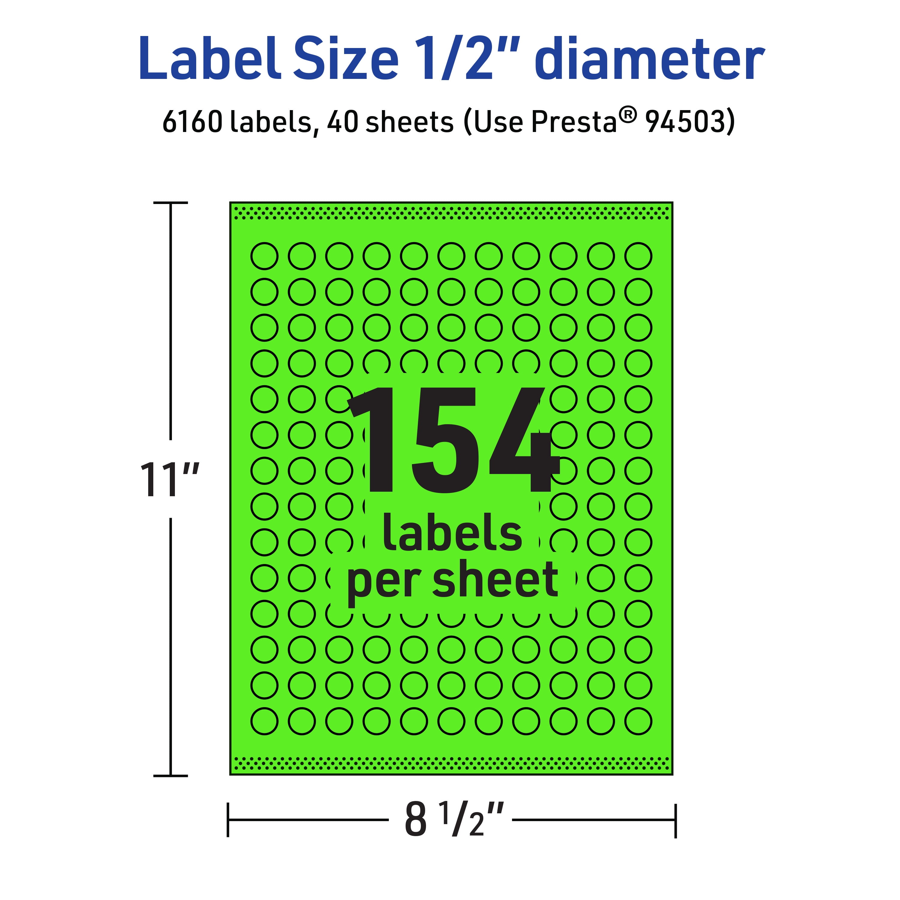 Avery Printable Round Labels, Neon Green, 0.5" Diameter, 6,160ct