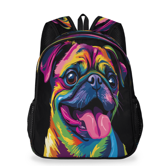 Jiaoprinted Adult Watercolor Bulldog Backpack, Casual Daypack with Adjustable Shoulder Straps, Rainbow Art Laptop Backpack for Work Travel Outdoor