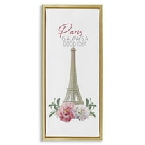 Stupell Industries Paris Good Idea Phrase Eiffel Tower Botanical & Floral Painting Gold Floater Framed Canvas Art Print Wall Art, 15 x 31