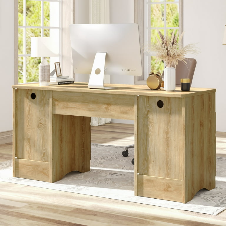 Bestier 59" Computer Desk with Keyboard Tray, Oak photo 5