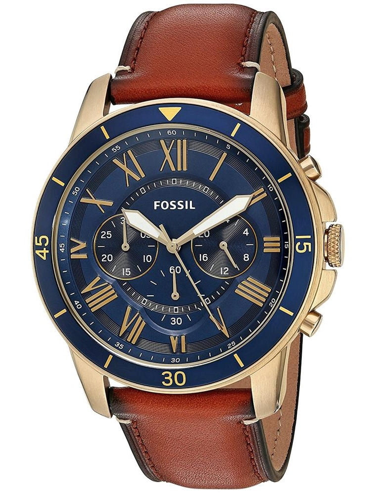 Fossil Men's 44mm Brown Leather Band Steel Case Quartz Blue Dial Analog  Watch FS5268 - Walmart.com