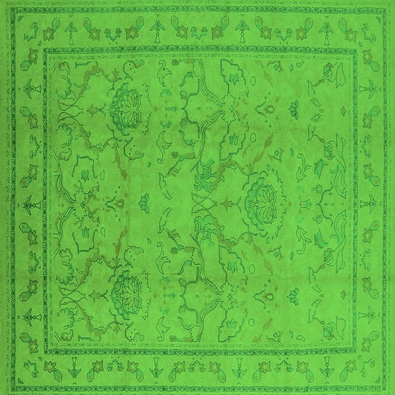 Ahgly Company Indoor Square Oriental Green Industrial Area Rugs, 6' Square