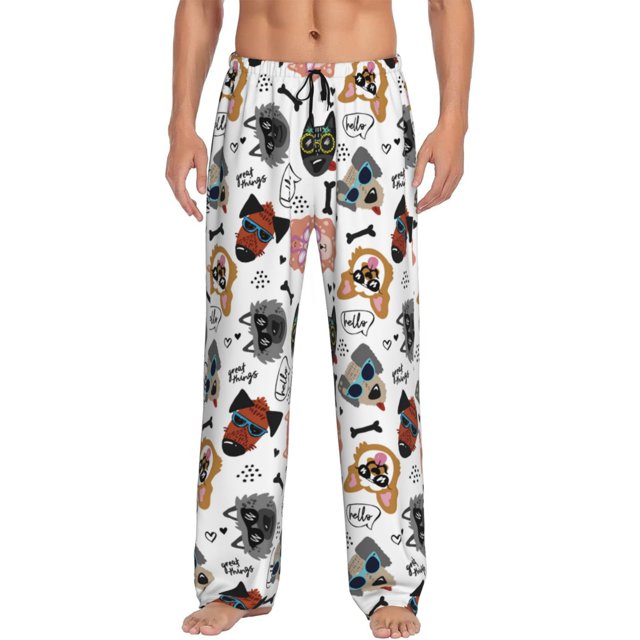 Balery Hip Hop Dog Pantalones de pijama para hombre, pijama ultraligero, pantalón de descanso-Large