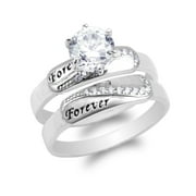 Womens 10K White Gold Set Forever Wedding Solitaire Ring Size 4-10