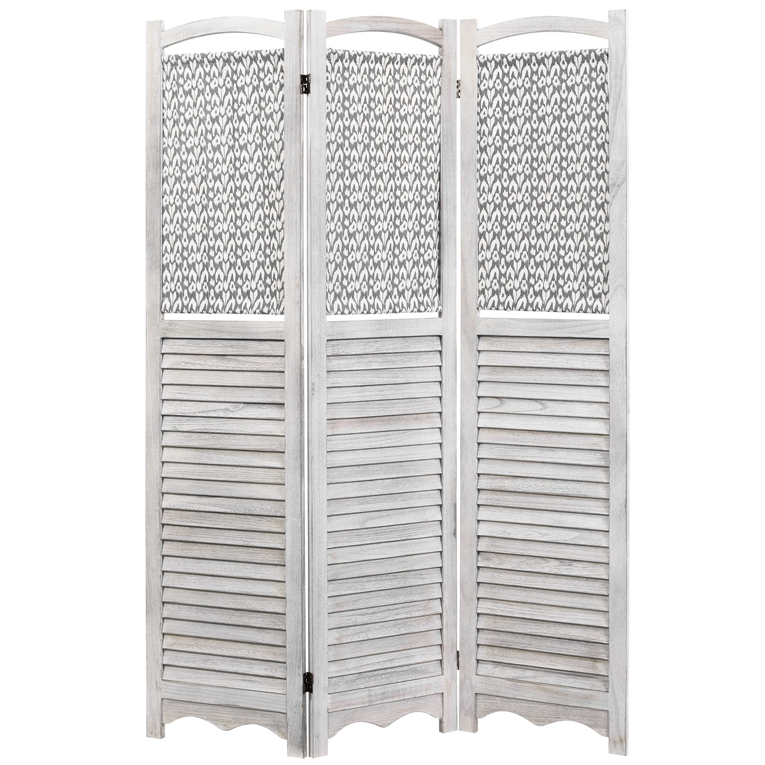 MyGift 3Panel Louvered Rustic Gray on White Room Divider with Wood