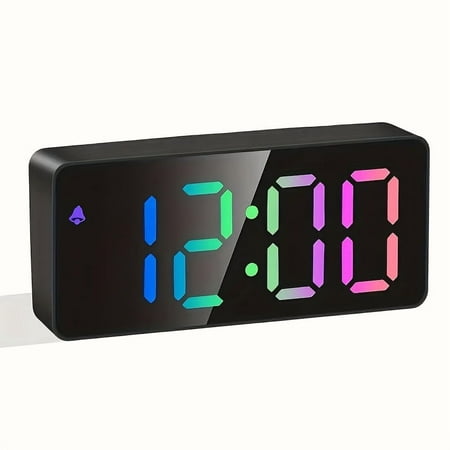 Rainbow Colored LED Digital Alarm Clock, Easy Operation, Outlet Powered for Bedroom,Black Digital LED Bedside or Desk Alarm Clock 