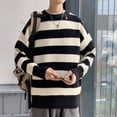 thumbnail image 2 of Suéter grueso de rayas anchas de moda para hombre, suéter de cuello redondo de estilo juvenil de invierno, 2 of 5