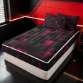 thumbnail image 2 of Erosebridal 3D Abstract Zipper Twin Comforter Sets with Fitted Sheet and 2 Pillowcases for Boys Men, Neon Glow Texture Print Zipper Bedding Set, Hot Pink, Black Reversible, 4pcs, 2 of 7