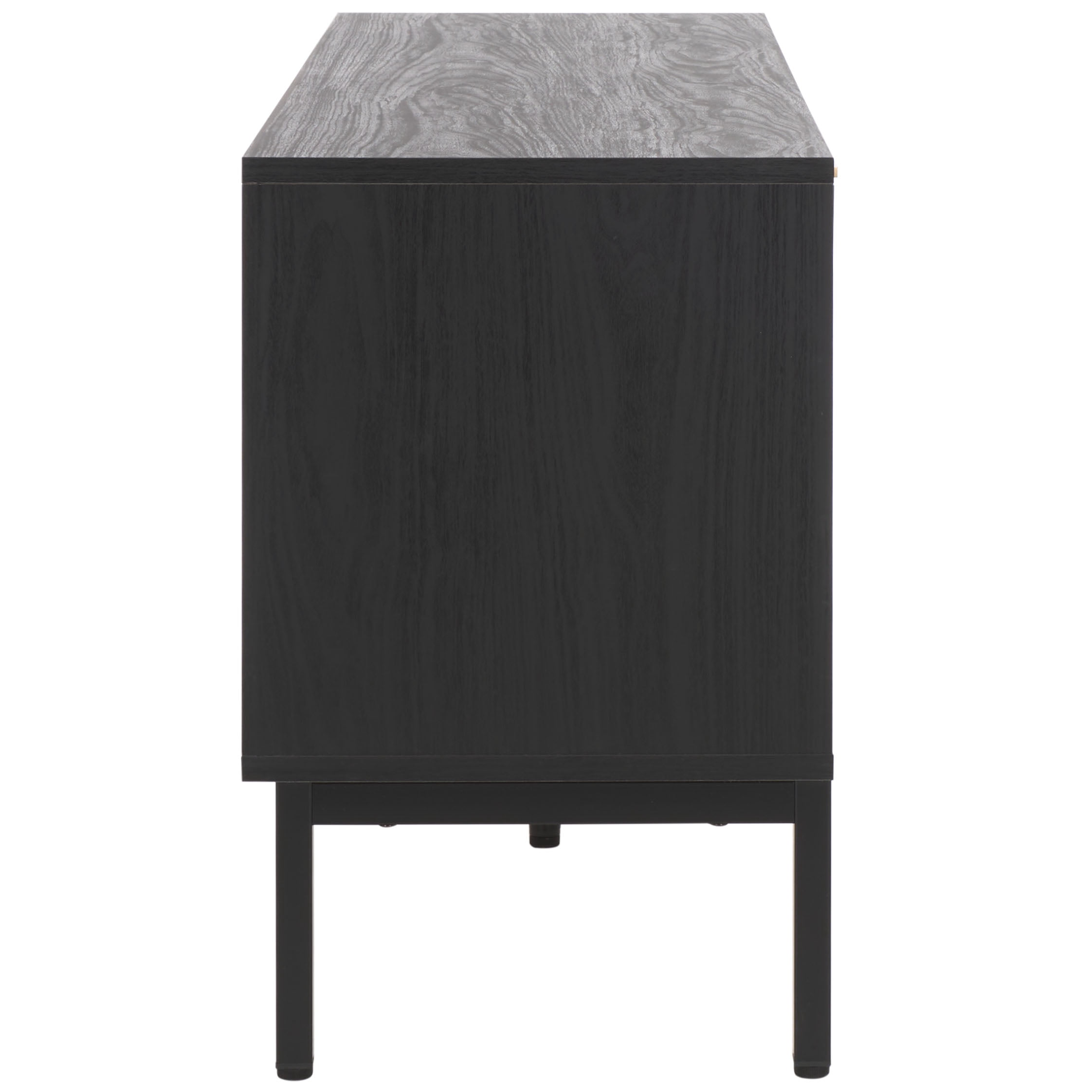 SAFAVIEH Lylia 4 Door Media Stand, Black/Black Legs/Gold Handle (60.8 in. W x 17.7 in. D x 24.6 in. H)
