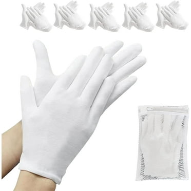 10 Pcs（5pairs） White Cotton Gloves for Dry Hands Moisturizing Gloves Overnight Eczema Gloves Sleep Gloves for Women Cosmetic Jewelry Silver Moisturizing Coin Inspection Gloves