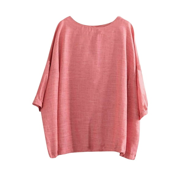 WRKEKC 3/4 Sleeve Tops for Women Plus Size Round Neck Solid Color Bell Sleeve Casual Loose Fit Top for Fashionable Look