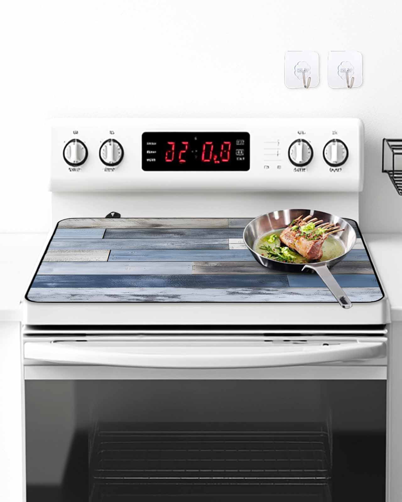 Farmhouse Stove Top Covers for Electric Stove, 28'x20'' Sunflower Gnome Bee Star Yellow Buffalo Plaid Patchwork Glass Ceramic Stove Cover Foldable Rubber Mat Cooktop Protector for Kitchen