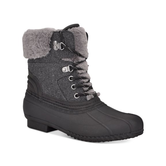 TOMMY HILFIGER Womens Gray Mixed Media Water Resistant Rainah Round Toe Lace-Up Duck Boots 10 M