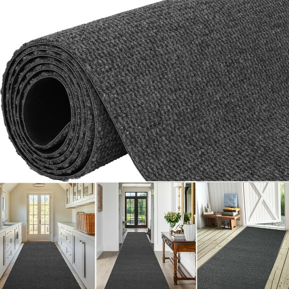 PPOSFPH 3 x 10 ft Commercial Rug Entrance Mat, Non-Slip Runner Rug with Rubber Backing, Indoor Outdoor Utility Rug Home Office High Traffic Area, Gray