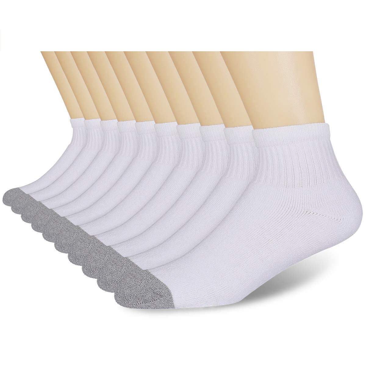 COOPLUS 10 Pairs Mens Cotton Ankle Socks Athletic Heavy Duty Cushioned