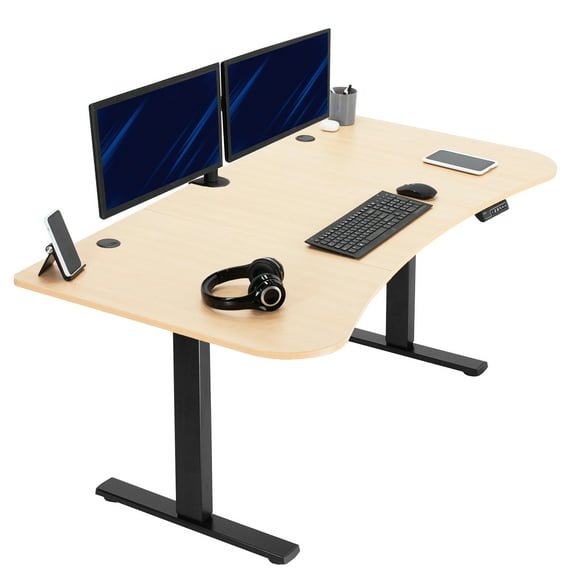 VIVO Electric 63” x 32” Stand Up Desk, Light Wood Table Top, Black Frame