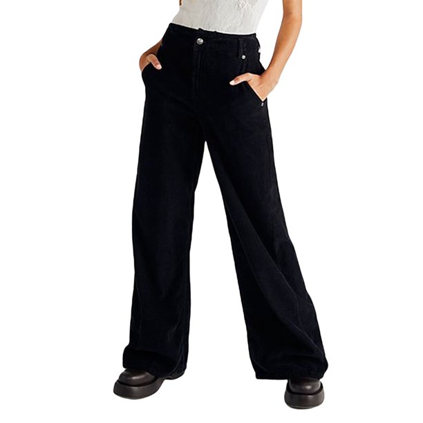 Txlixc Pantalones largos para mujeres, pantalones de bolsillo laterales de otoño y primavera en la calle de fiestas de ocio de la calle Long Street de color sólido Txlixc moda