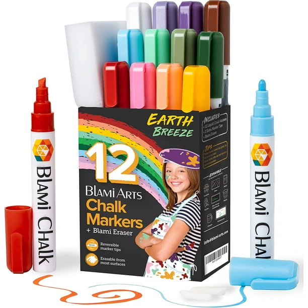 Blami Arts Chalk Markers Window Markers for cars 12 Pastel Pens Set