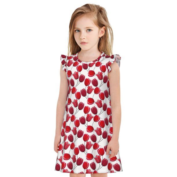 Balery Tulips Flowers Camisón de princesa para niñas, pijama de algodón con mangas abullonadas, suave y bonito.-Large