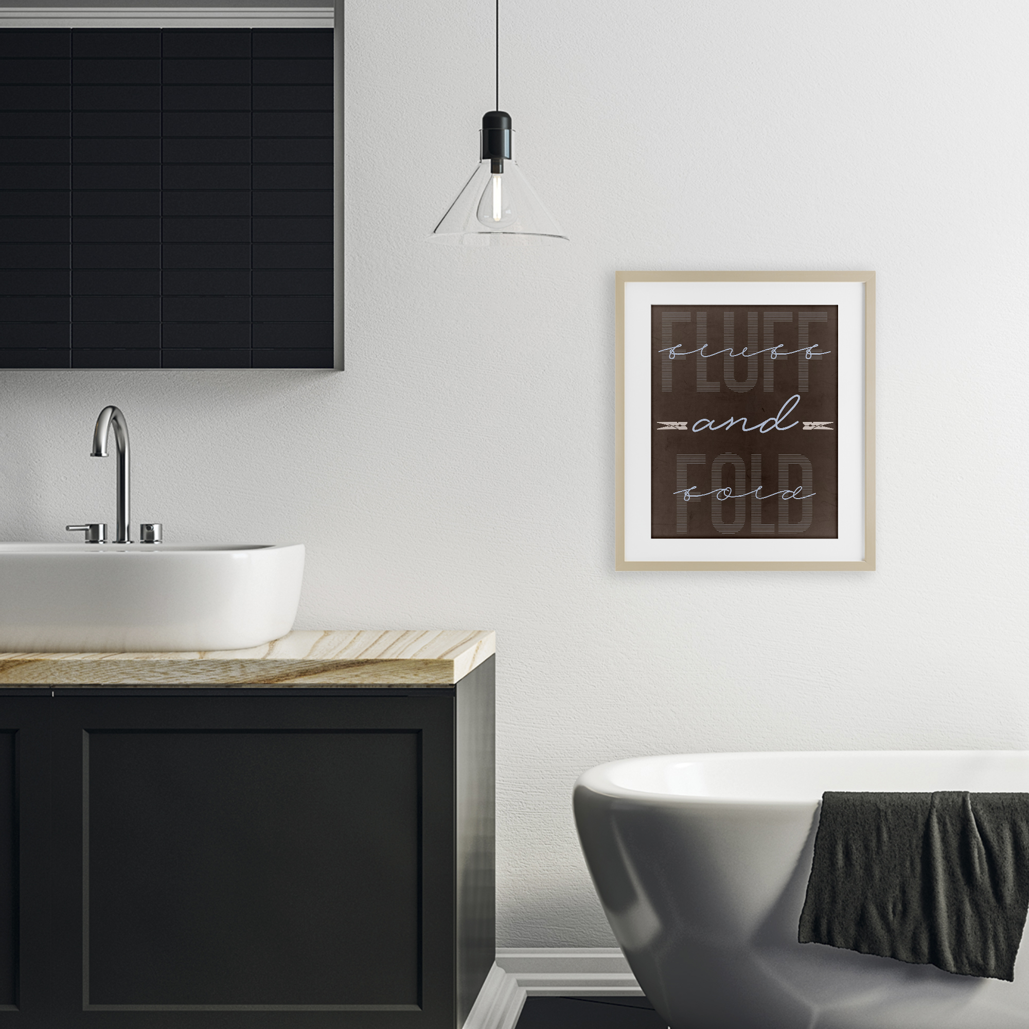 Fluff And Fold Brown Minimal Birch Framed Print Under Glass, design by Marcus Prime