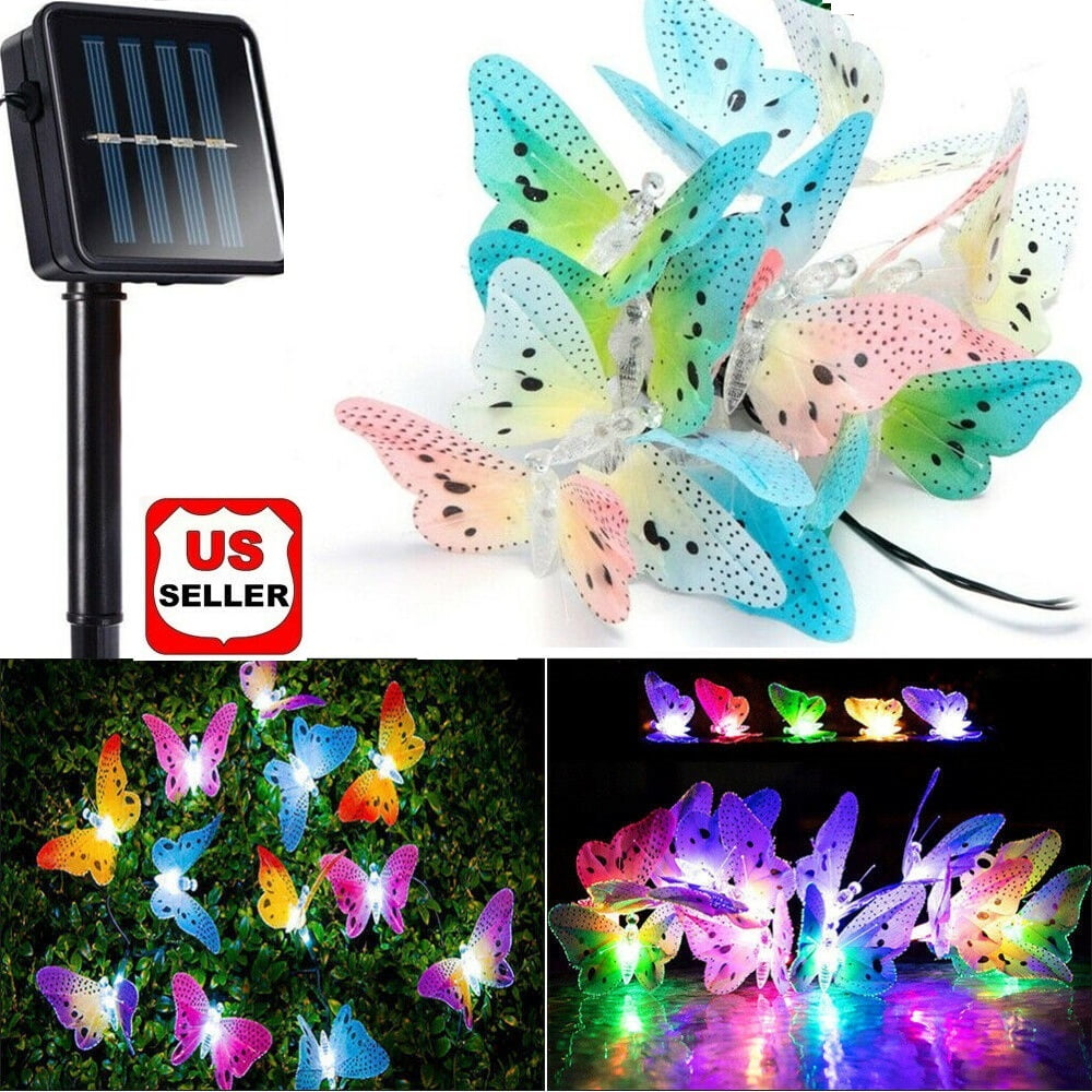 Solar Fairy String Lights 12 LEDs Butterfly Lights Waterproof Garden
