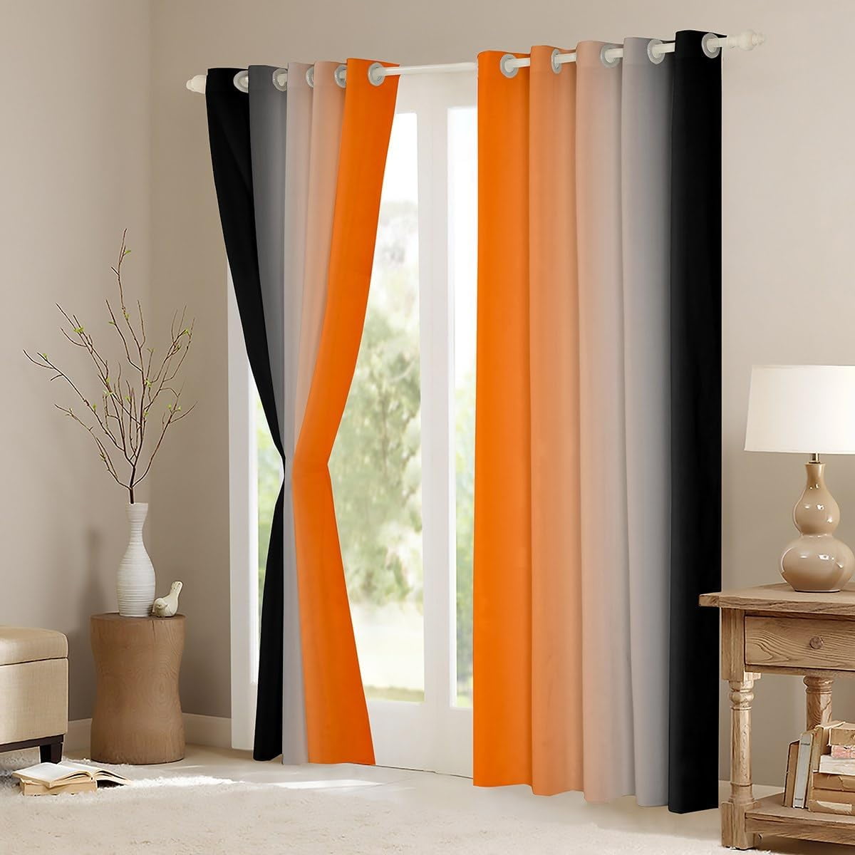 Orange Darkening Drapes (2 Panels, 42 x 54 Inch) Ombre Black Curtains for Bedroom Living Room for Kids Decor Gradient Style 30%-50% Blackout Curtains Abstract Window Treatments