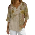 thumbnail image 3 of Craaazy Short Sleeve Button Down Shirts for Women V-neck Loose Cotton and Linen 3/4 Sleeve Prints Summer Clothes Gifts, 3 of 8