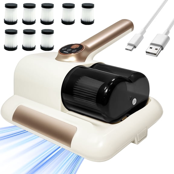 Cordless Mattress Vacuum Cleaner, 253.7nm UV-C Light, 1kPa Strong Suction, 8000 Rpm Double Tapping, Dual Dust Collector, Wide Suction Port for Bed & Pet Hair