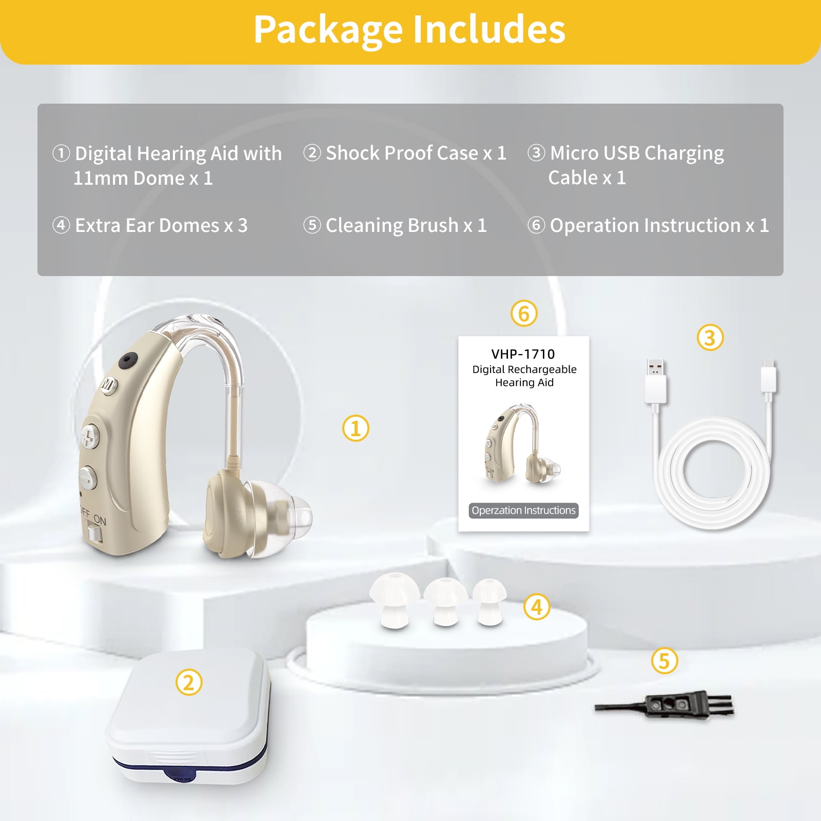 ELCTRTICI Hearing Aids for Seniors, 16-Channel Rechargeable Hearing Aid with Smart Noise Cancelling, 4 Modes & 8 Volume Levels, Single, Gold