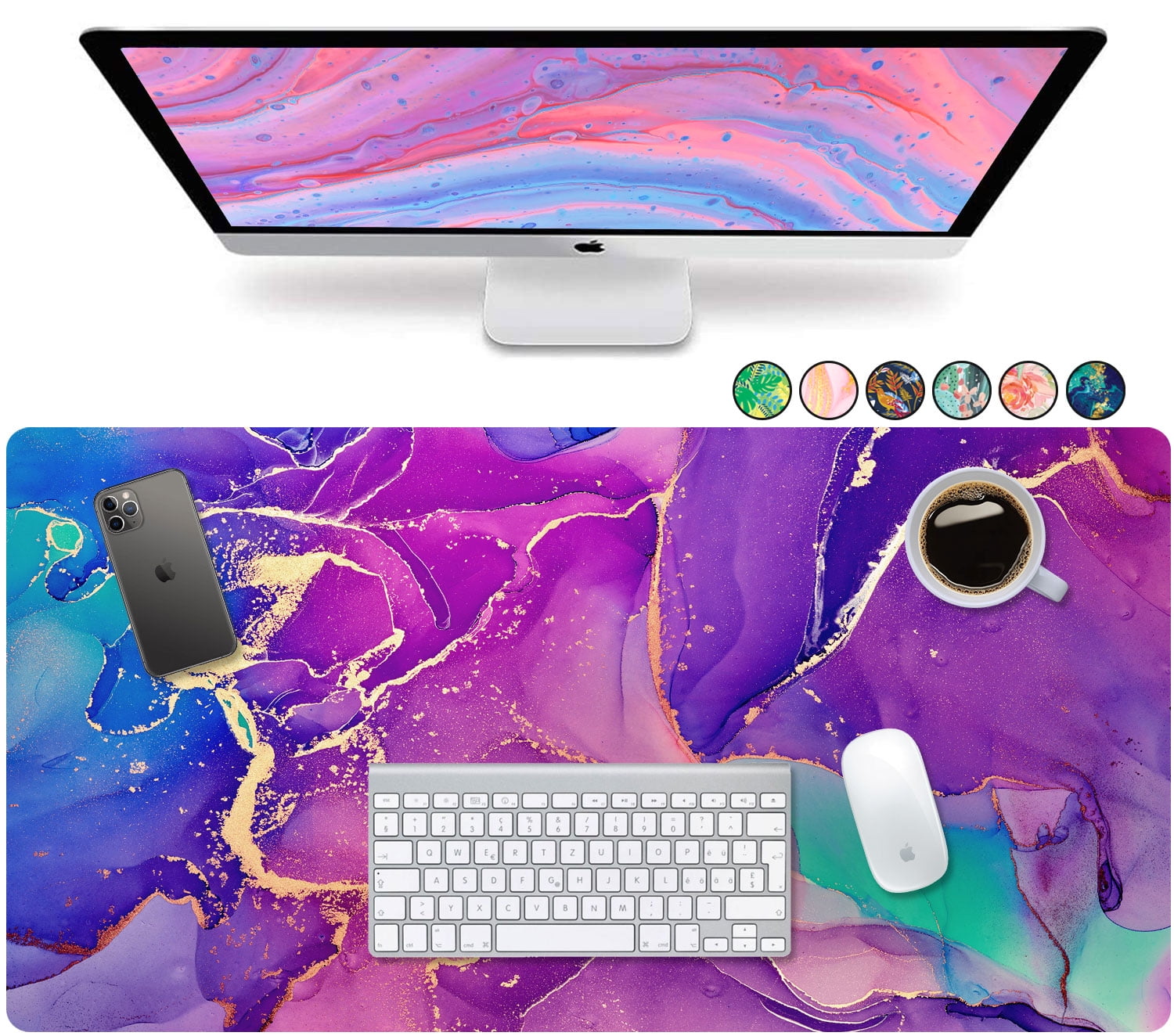 French Koko Large Mouse Pad Big Desk Mat Cute Mousepad XL Purple Marble