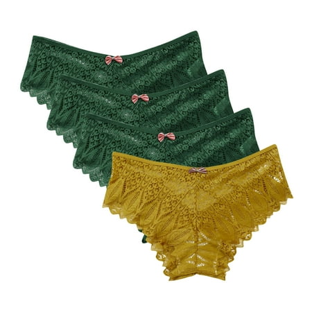 Underwear Women Briefs 4pc Womens Underwear Lace Panties for Women Lightweight Lace Briefs Low Waist Thong Plus Size Ladies Underpants Thongs Ladies Underwear Yellow S