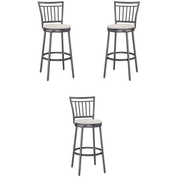 Home Square Metal Swivel Bar Stool in Gray and Whitewashed - Set of 3