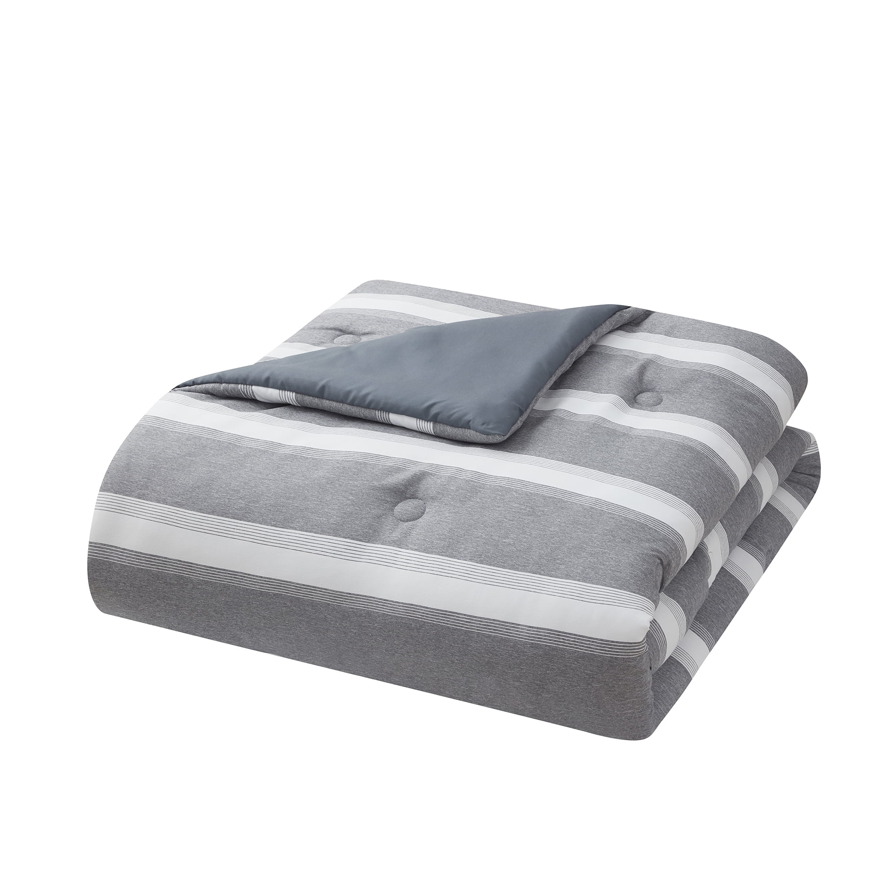 Mainstays 10 Piece Grey Stripe Bed in a Bag Comforter Set with Sheets, Queen