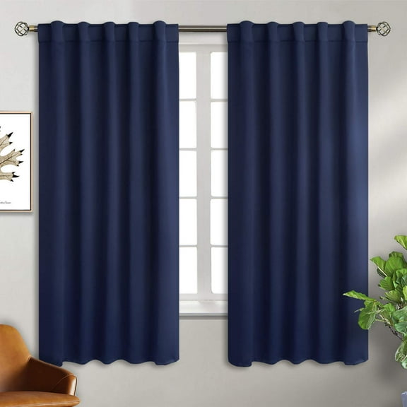 Blackout Curtains with Rod Pocket Back Tabs, Thermal Insulated Room Darkening Window Panels for Bedroom Living Room, 42x63 Inch, Navy Blue